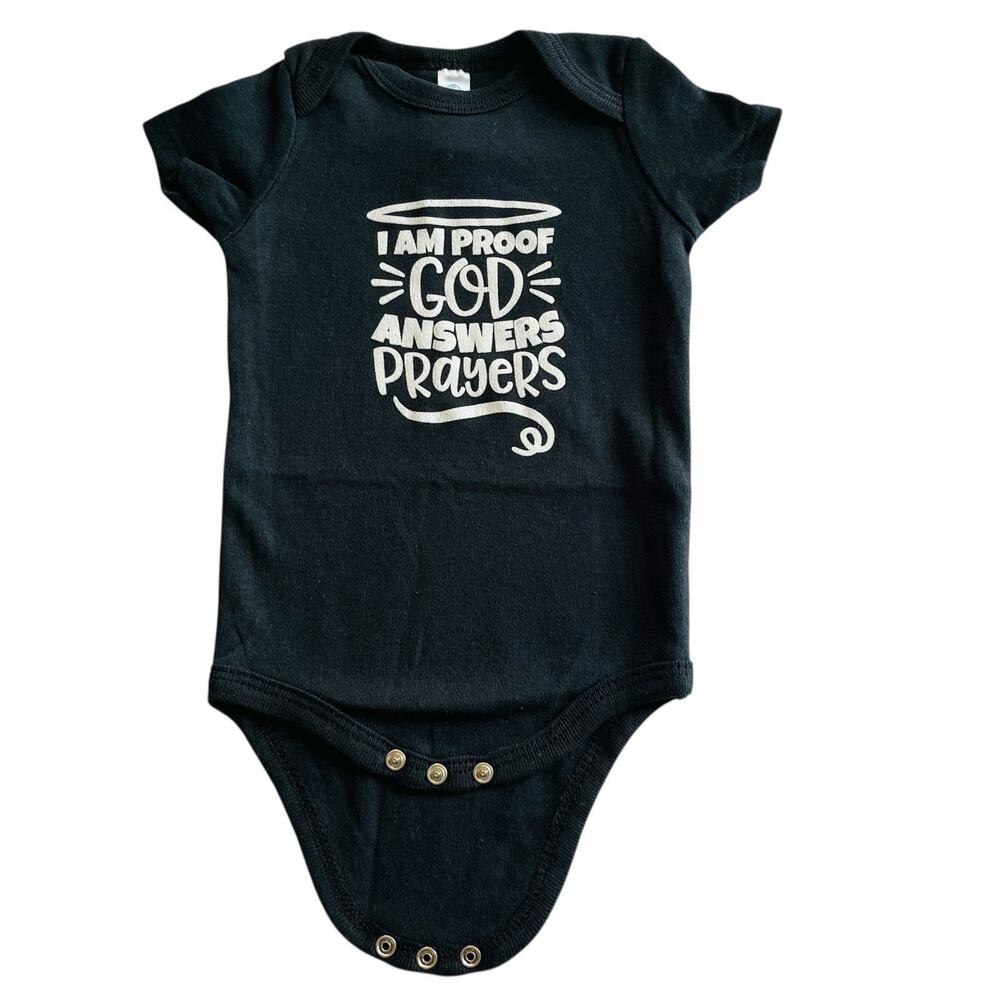 I'm Proof That God Answers Prayers Baby Bodysuit Christian Cute Navy Boy Newborn